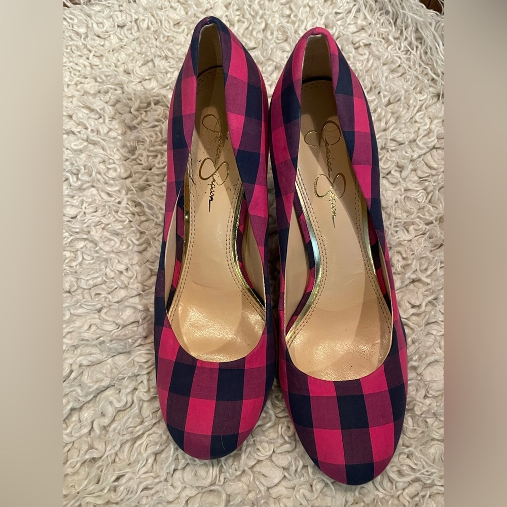 Jessica Simpson Checkered Pink Pattern Size 8.5 - Picture 2 of 6